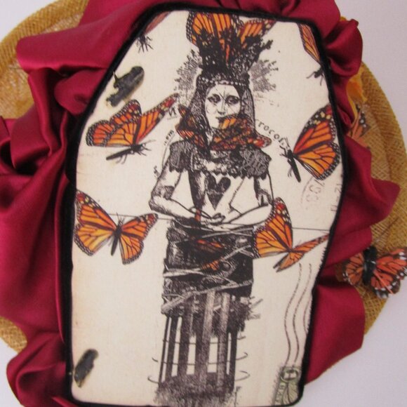 Monarch Butterfly Steampunk Woman Percher Whimsy Hat Wheat Straw Church Easter main image 7